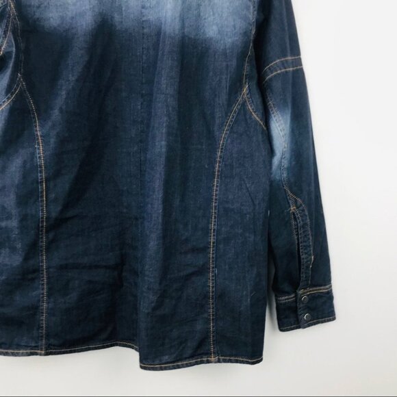 Carreli Jeans Cotton long-sleeve collar Snap up denim Shirt Women Shacket Size M - Picture 14 of 14